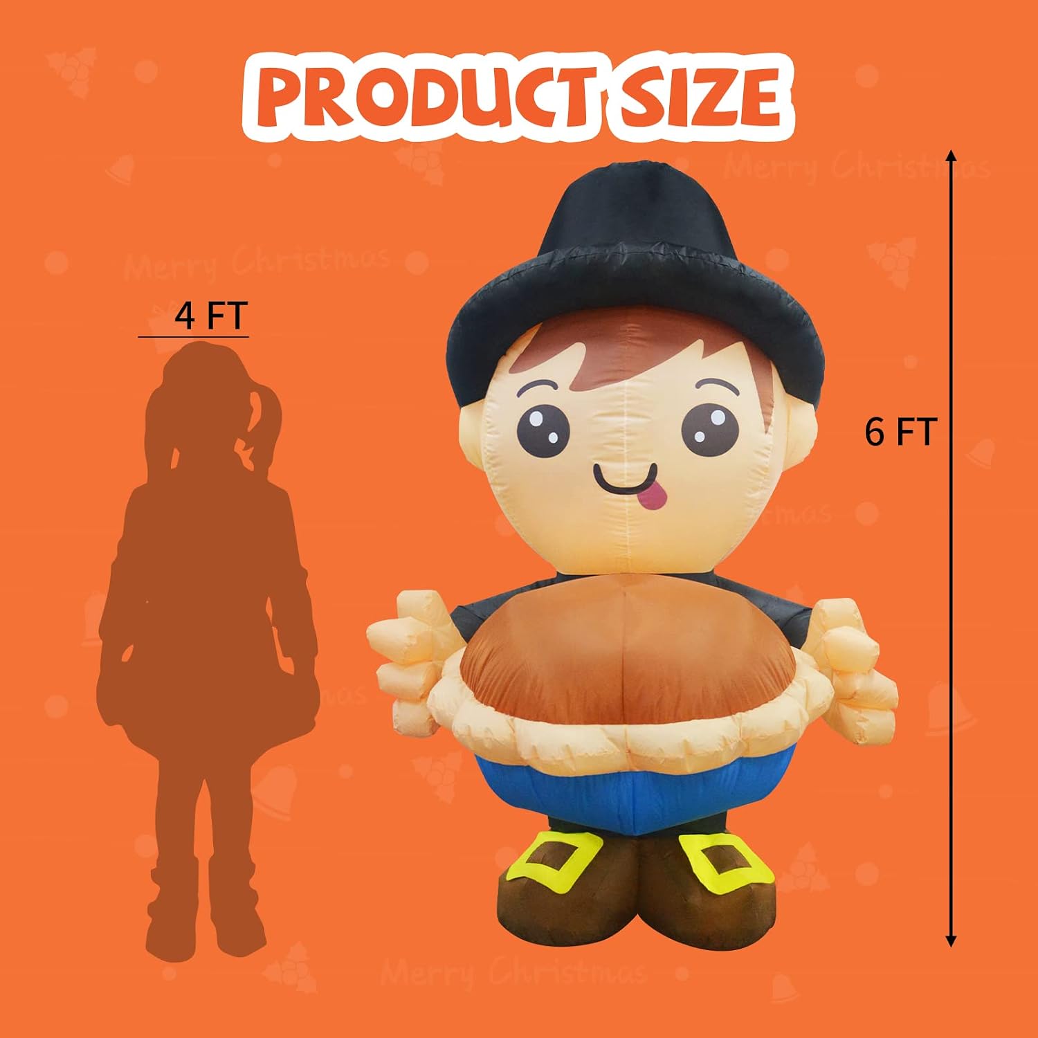 GOOSH 6 FT Height Thanksgiving Inflatables Boy Holding a Pumpkin Pie, Blow Up Yard Decoration Clearance with LED Lights Built-in for Holiday/Party/Yard/Garden