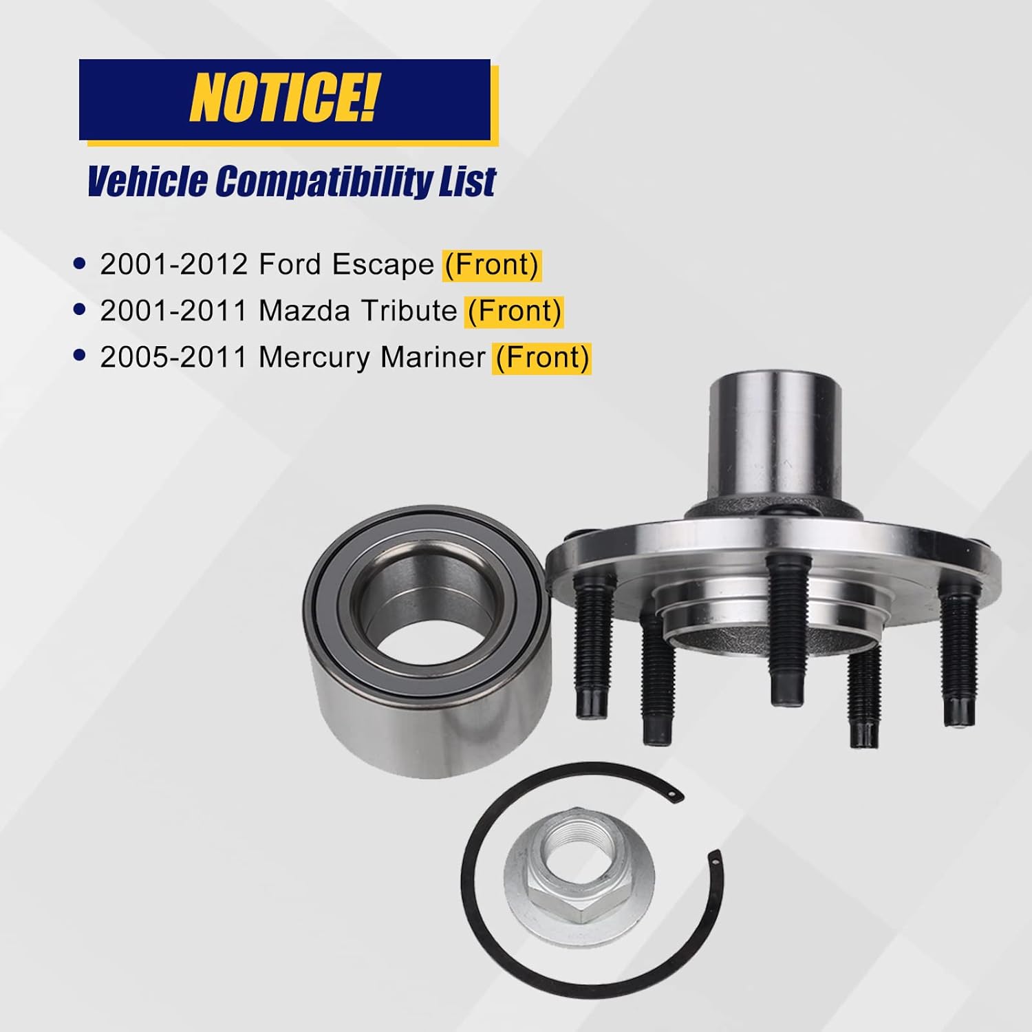 KUSATEC 518515 Front 2PCS Wheel Bearing and Hub Assembly Compatible with for Ford Escape 2001-2012, Mazda Tribute 2001-2011, Mercury Mariner 2005-2011, 5 Lug