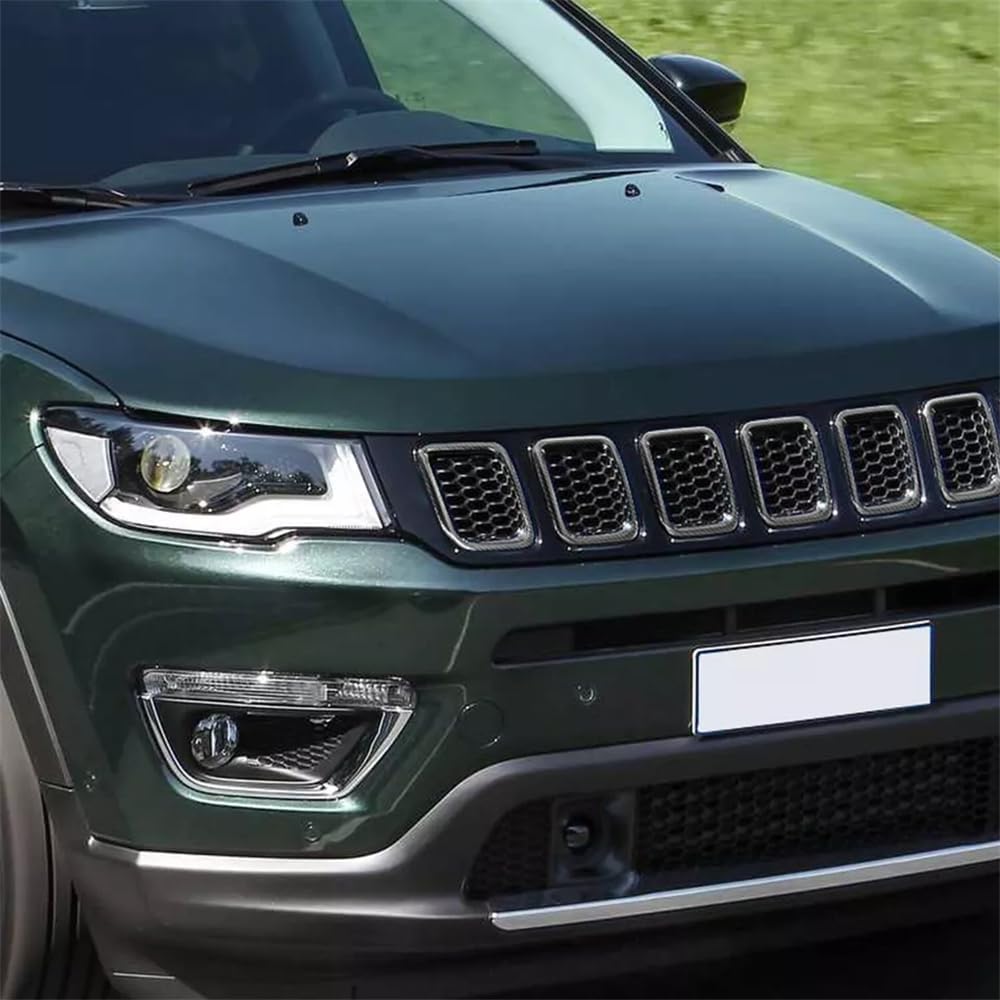 Auto Front Grille Inserts Guard Ring Decorative Trim,Fit forJee-p Compass 2021-2025,Front Grille Grill Inserts Cover 7PCS ABS (Carbon Fiber)