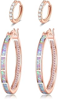 CiNily Opal Hoop Earrings for Women Gemstone Big Hoop Earrings 32mm | Rhodium Plated/Rose Gold or Yellow Gold Plated, Hypoallergenic, Gift for Wedding/Birthday/Christmas