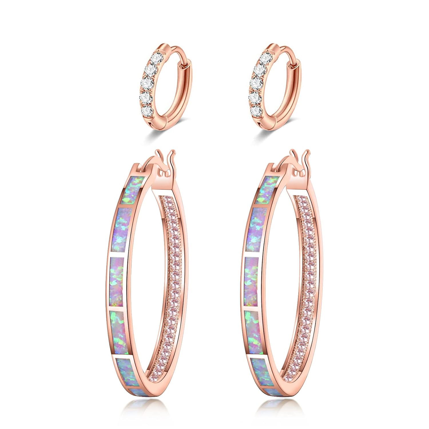 CiNily Opal Hoop Earrings,Women Jewelry Rhodium Plated/Rose Gold or Yellow Gold Plated Gemstone Big Hoop Earrings 32mm - Image 7