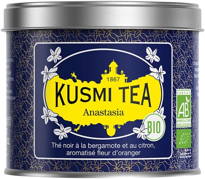 Tea Anastasia bio - Bergamot Black Tea, Orange Blossom Flavour - Iconic Earl Grey Tea - Metal Tea Tin 100g - About 40 Cups