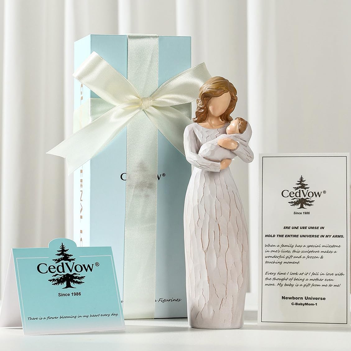 Newborn Universe Mother and Baby Figurine-Resin New Mom Statue Gifts Figure Angel Figurines Statue- Solid Baby Shower Statues Gift Figures Figure for Keepsake, Luxury Gift Box Ribbon Card-7.8''