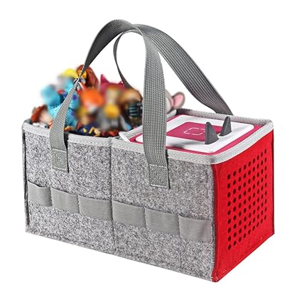 MASiKEN Portable Hand Bag Compatible with Toniebox Starter Set and Tonies Figurines, Home and Outdoor Storage for Tonies Audio Player and Dolls, Large Space for Audio Accessories (Red Mix Grey)