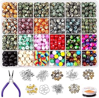 HW 579PCS Chakra Beads Kit, 8mm Beads for Jewellery Making, 18 Colors Acrylic Round Glass Beads in Different Pattern with Lava Beads,Jump Rings Elastic String for Adult Jewelry Making Supplies