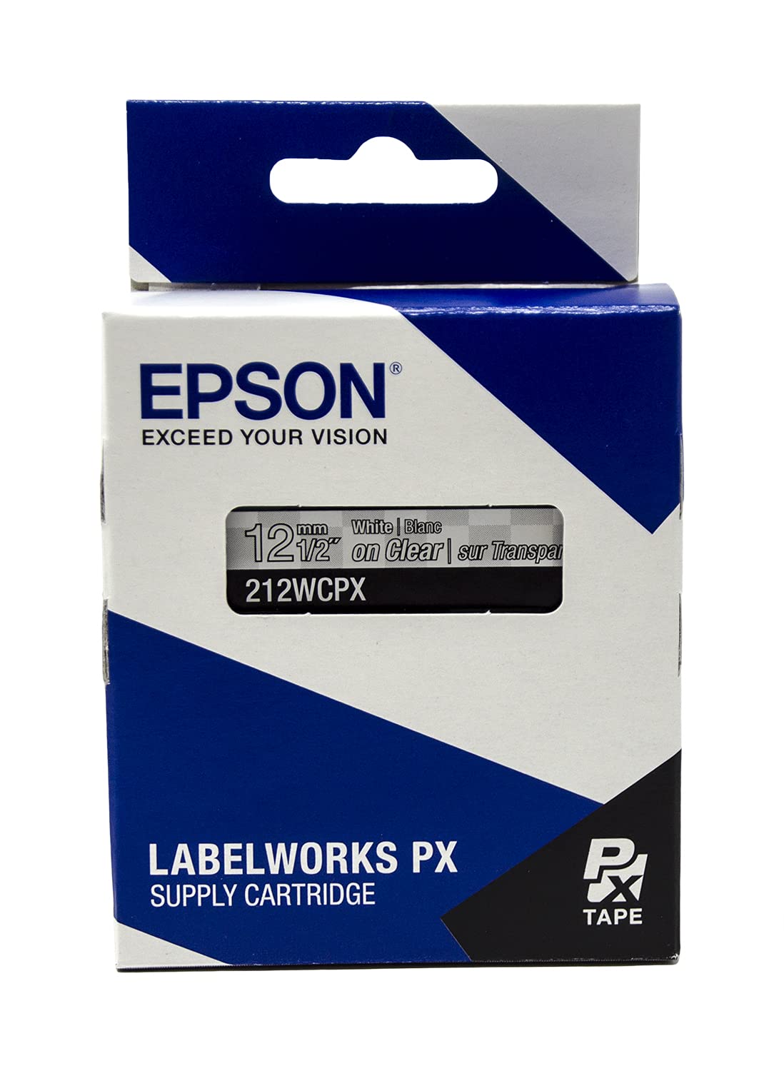 Epson LABELWORKS 212WCPX Genuine PET (Polyester) Tape Cartridge - White on Clear Label Maker Tape - 1/2" (12MM) Wide, 30'