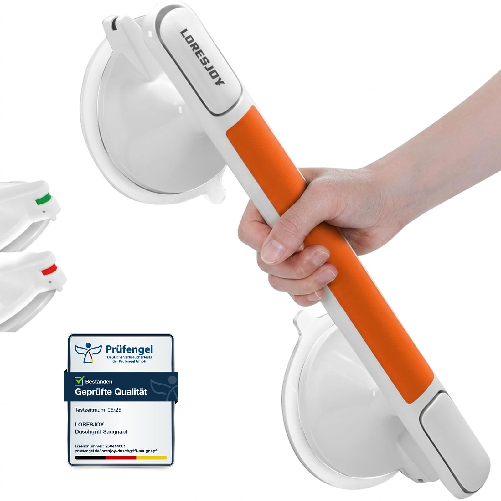LORESJOY Suction Bathroom Grab Rails, Suction Grab Rails for Bathroom and Bathtubs with Indicator, No Drilling and Removable, MAX 110 KG Safety Shower Grab Bars for Seniors
