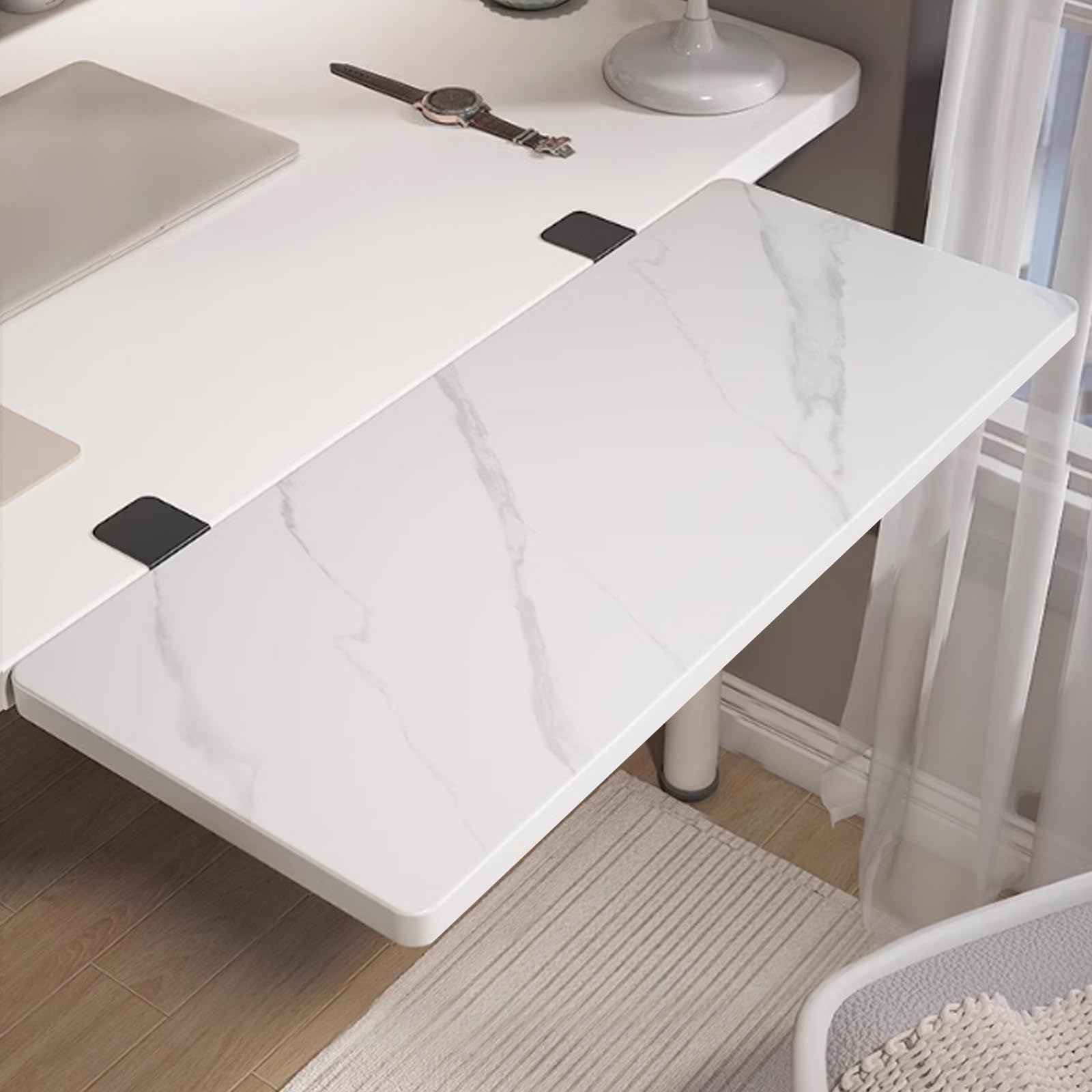 NIHUIFDPY 90° Foldable Desk Extender Tray, Adjustable Computer Keyboard Tray, 25x17.5cm Table Mount Arm Wrist Rest Shelf, Clamp On Desk Elbow Arm - View #2