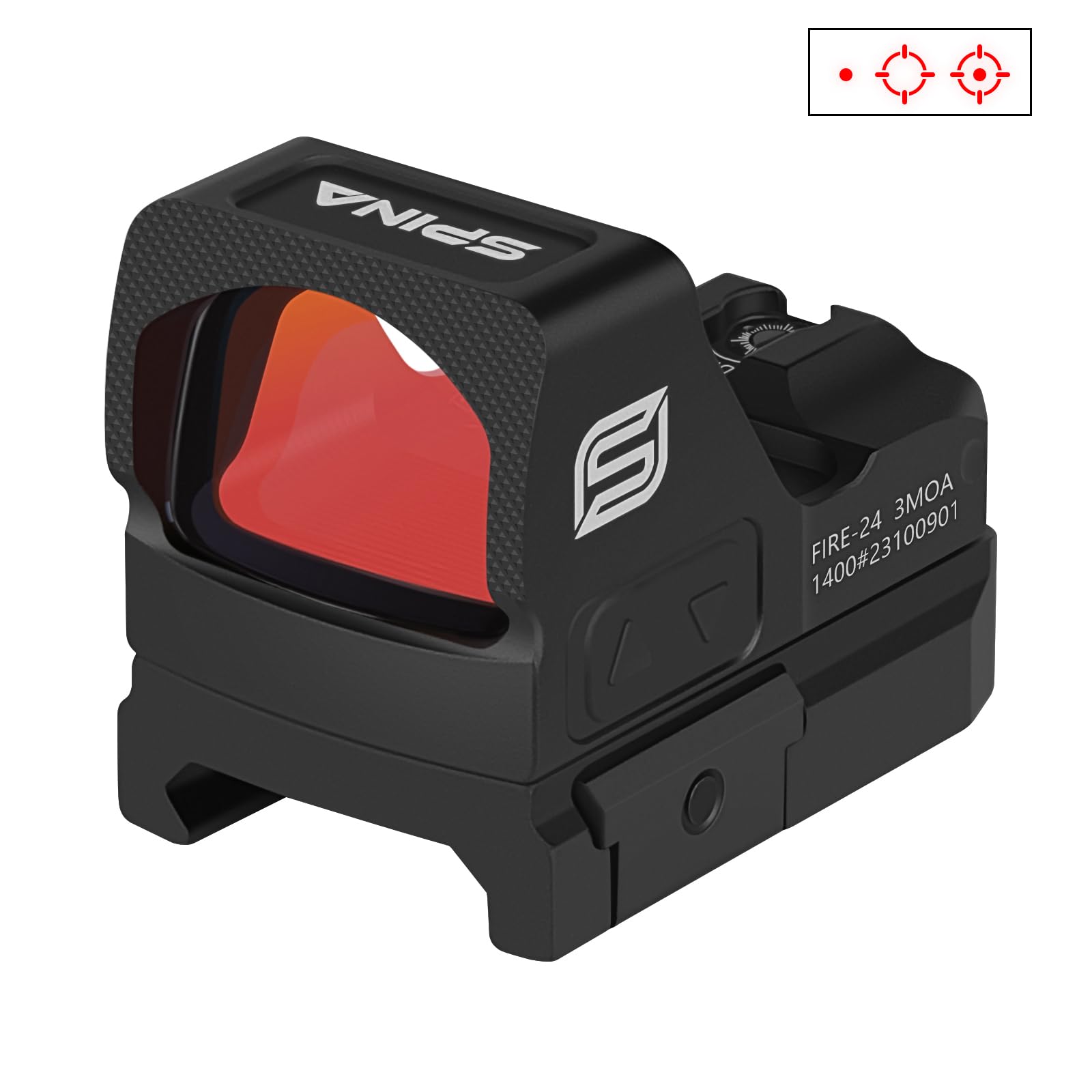 SPINA OPTICS Fire-24 Shake Awake Mirino a punto rosso 3MOA RMR Compatibile Reticolo 24x17mm Obiettivo 21mm Picatinny Base