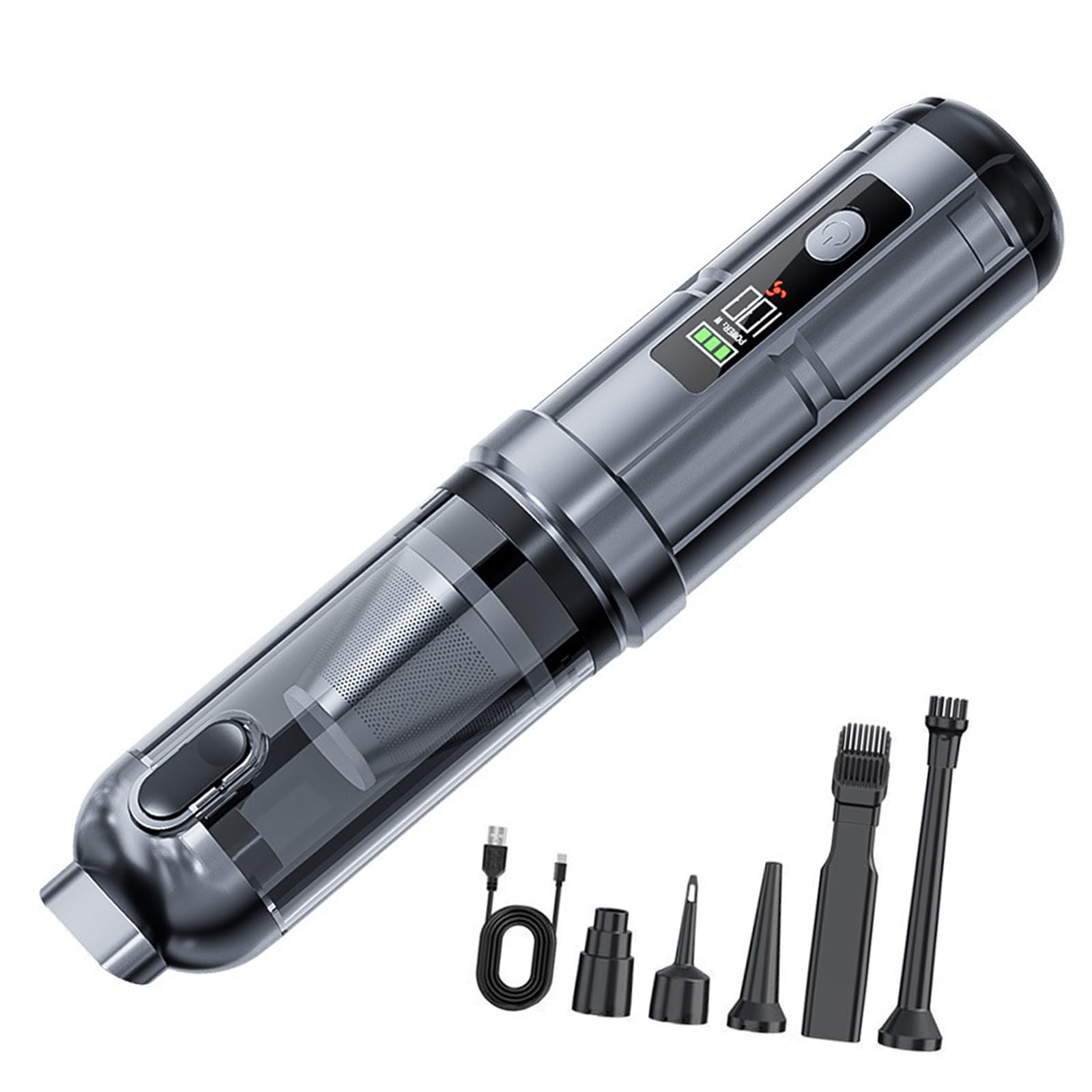 Car Vacuum & Air Blower Brushless Motor 80000RPM Multifunction Cordless Compressed Air Duster Keyboard Cleaner Portable Car Vacuum with LCD Display