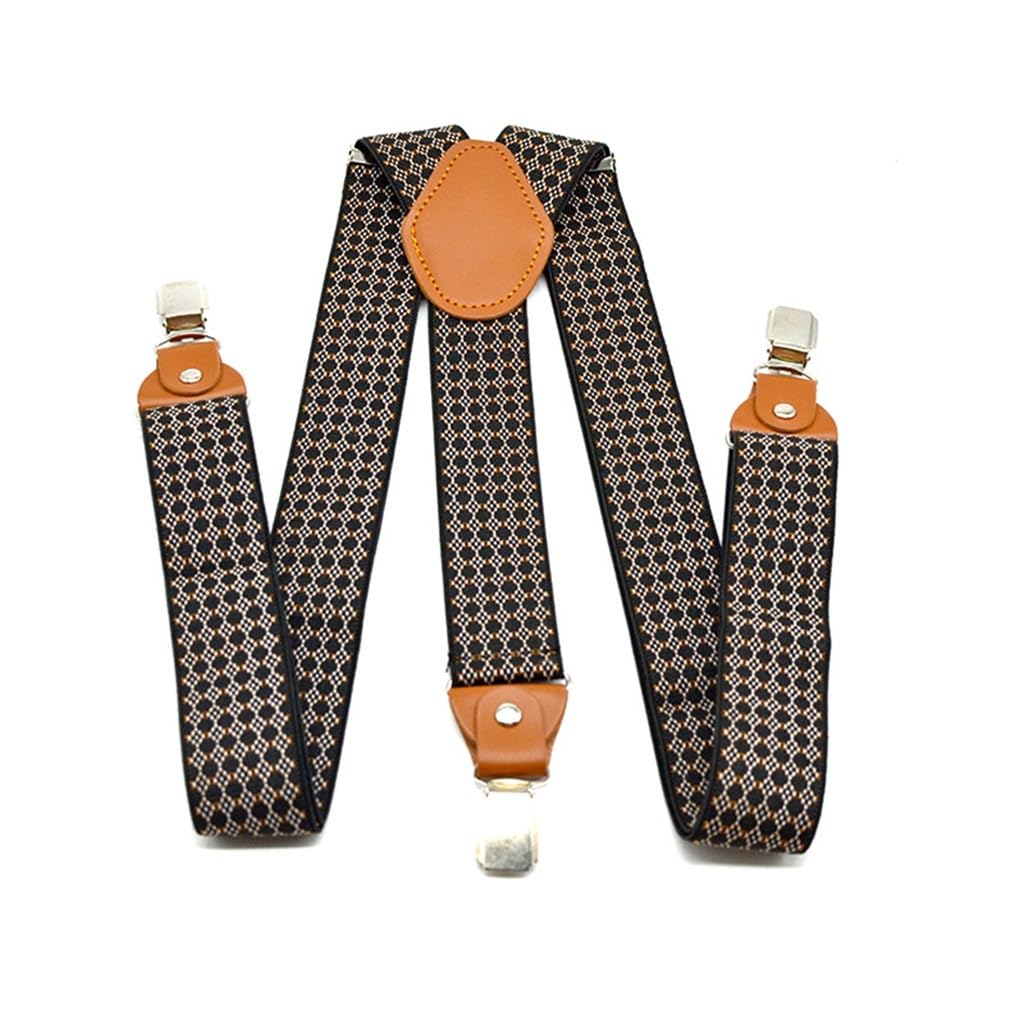 Tirantes vintage de hombre con 3 clips fuertes y cinturón elástico ajustable de lunares