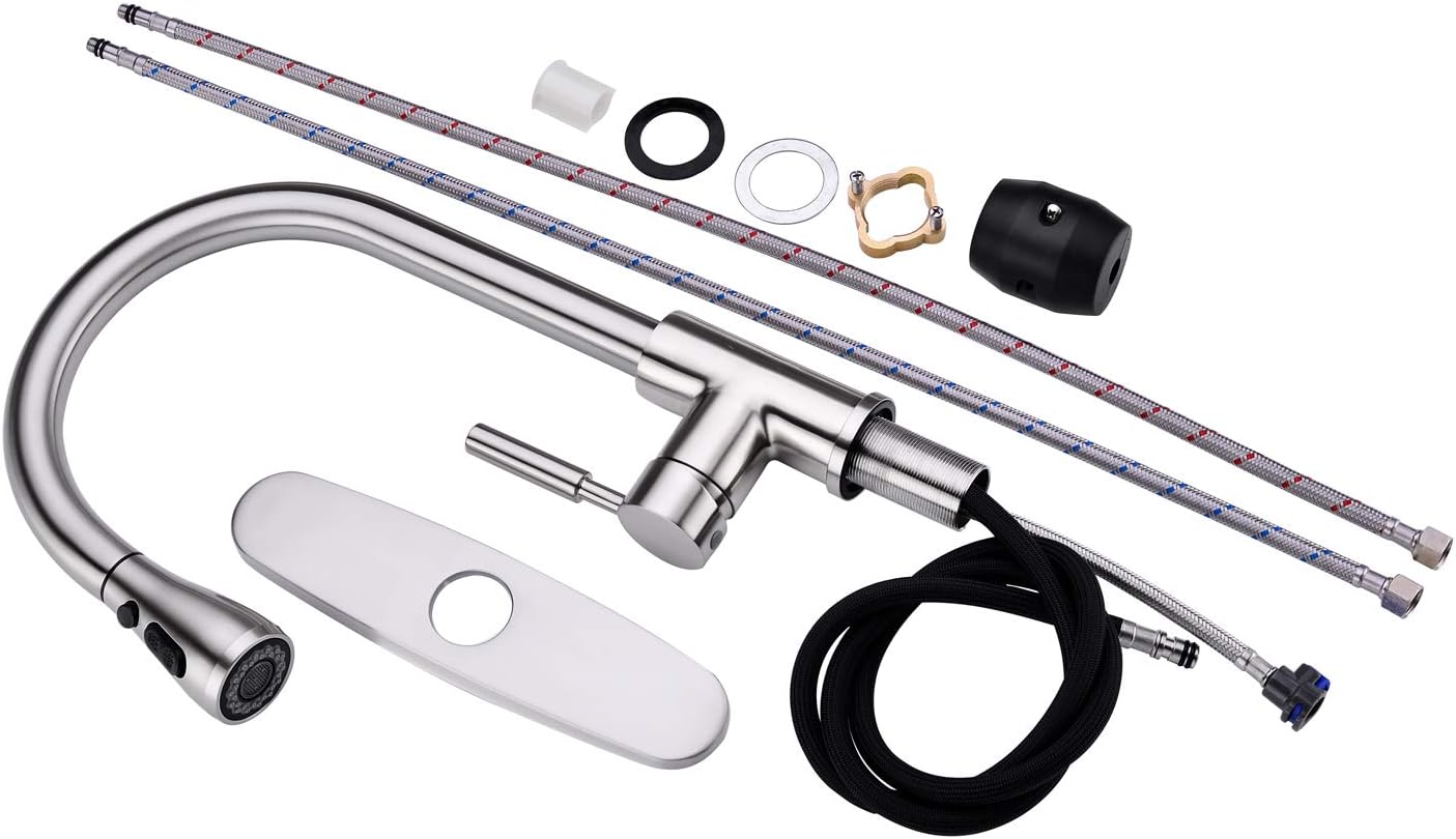 Flash Sale Leetcp Kitchen Faucet with Pull Down Sprayer, Pull Out Single Handle Kitchen Sink Faucet with Deck Plate, 15.35 high, Brushed Nickel (Brushed Nickle)