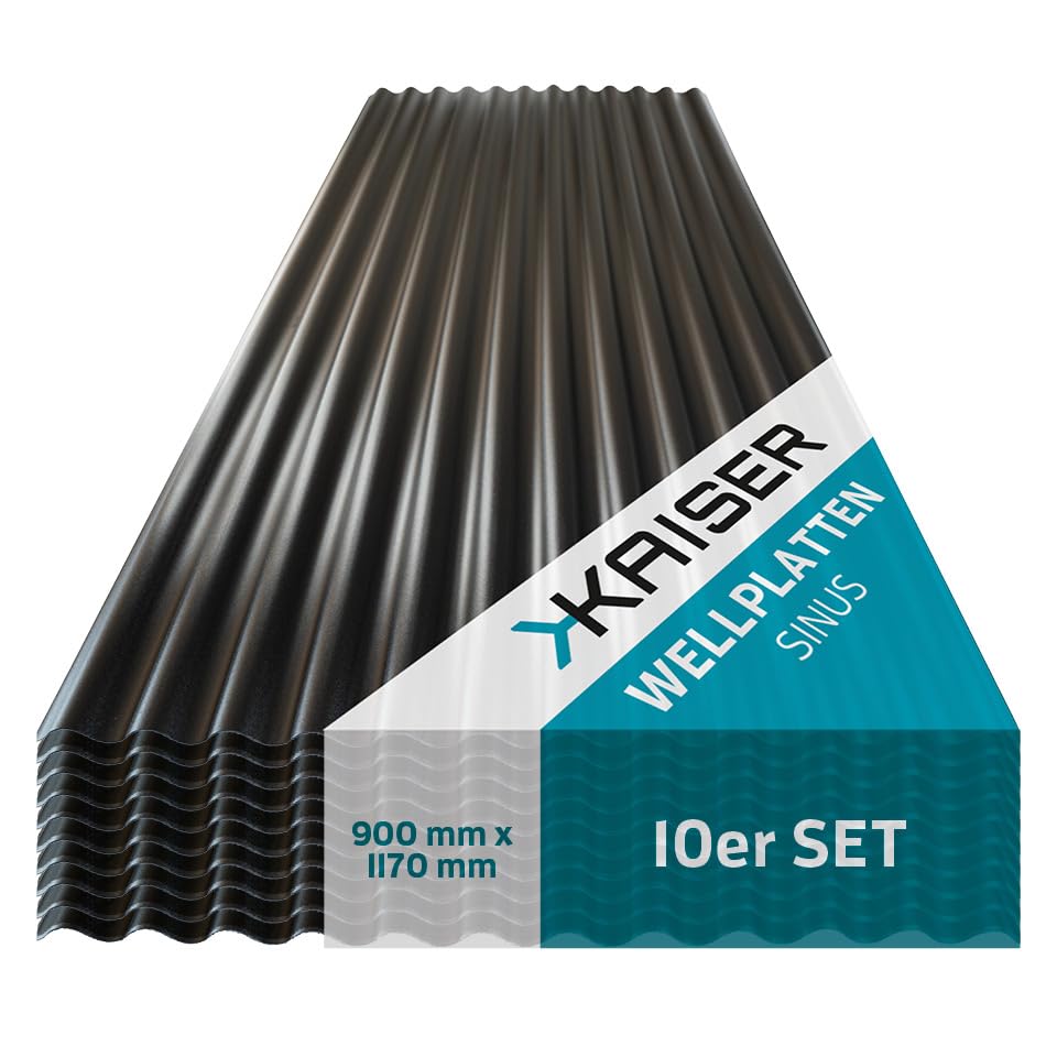 KAISER plastic® 10er Set Wellplatte | Xtra Strong (PC) | C-Struktur und schwarz | 1,2mm Stärke | Sinus 76/18 | 90 x 117 cm | Made In Germany