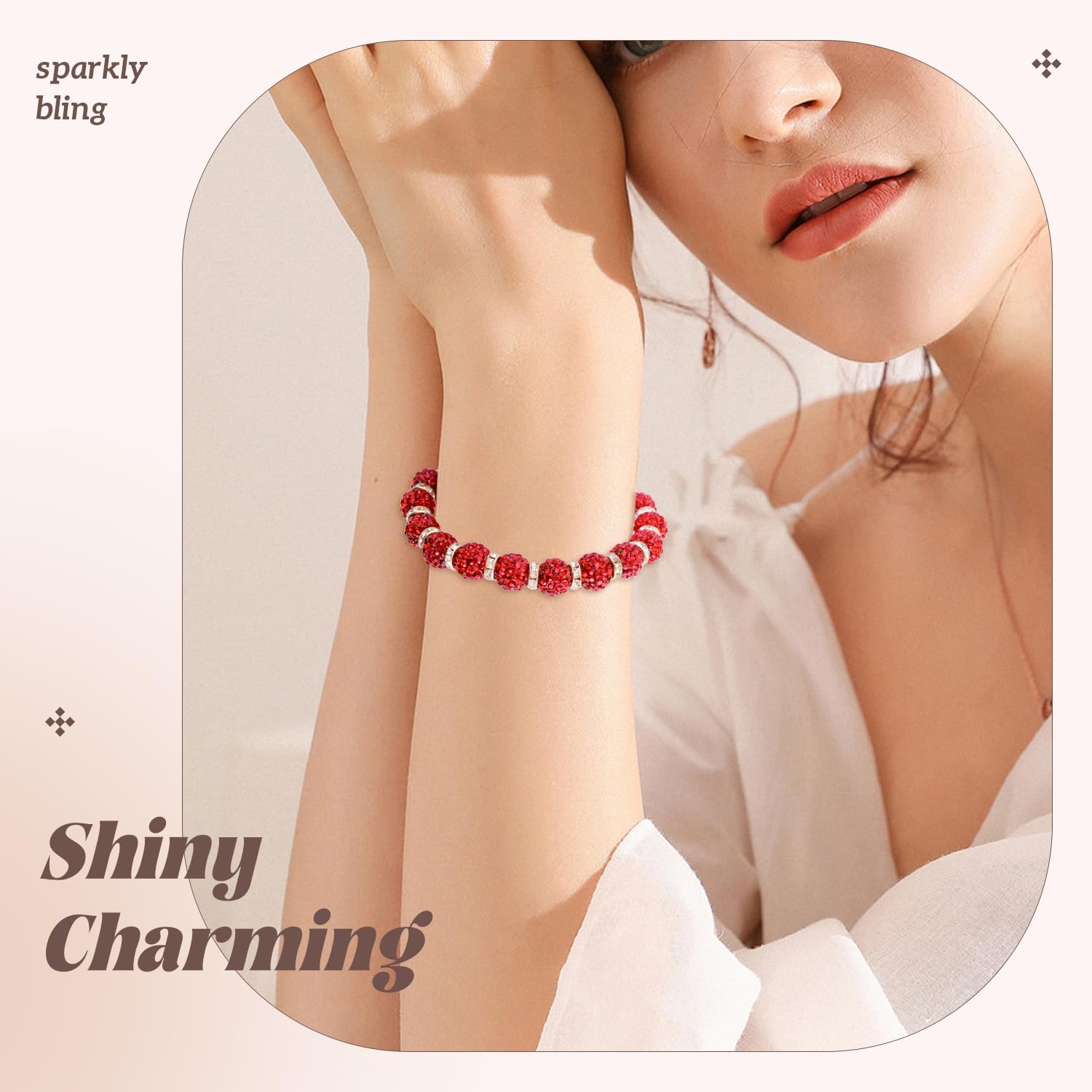 105pcs 10mm Rhinestone Beads for Jewelry Making, Red Shiny Round Disco Ball Beads Bulk, Sparkle Crystal Clay Christmas for Bracelet Baseball Necklace Earring Crafting and DIY - Image 3