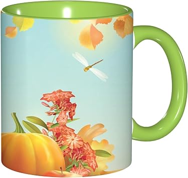 Fall Gifts 11 oz Mug - Fall Season Thanksgiving Pumpkins,Cute Coffee and Tea Mug - Ceramic Coffee Mugs for Women and Men Green