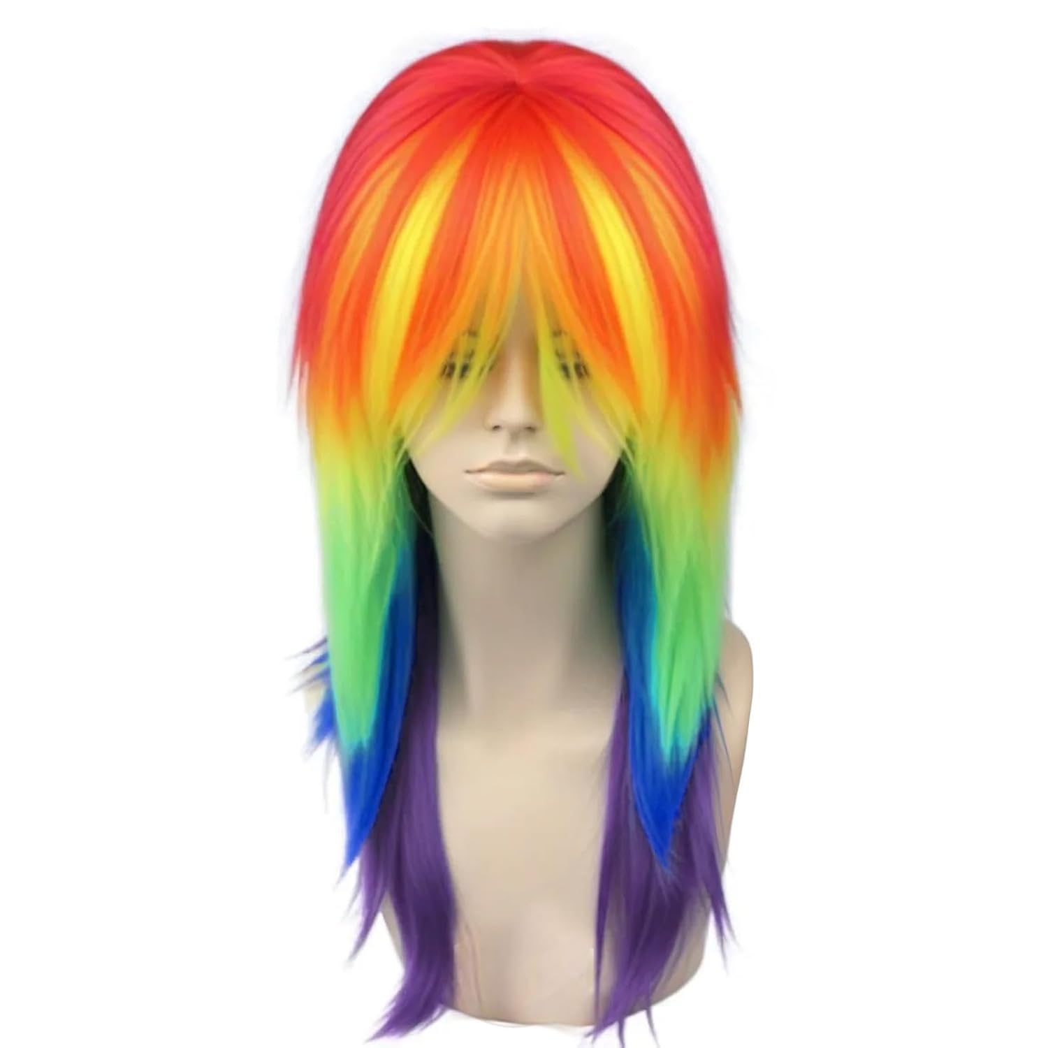 Rainbow Wig for Women Men Scene LGBT Pride Day Wig with Bangs | 24 Inch/65 CM Long Straight Rainbow Wig Colorful Cosplay Wigs for Party Halloween Outfit Costume for Scenecore +Hair Cap