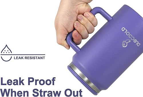 Miniatura 3 de DLOCCOLD Vaso de 50 onzas con asa y tapa con popote, jarra de viaje grande aislada de acero inoxidable con asa, botella de agua reutilizable de