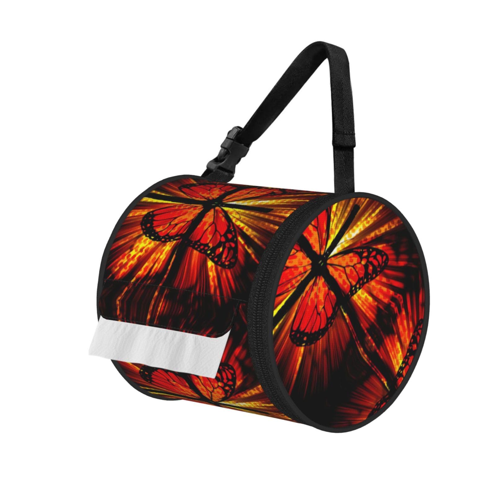 Orange Butterfly Print Fashion Tissues Organizer Box, Hanging Tissue Holder For Purse Coins For Car Office Daily Outing