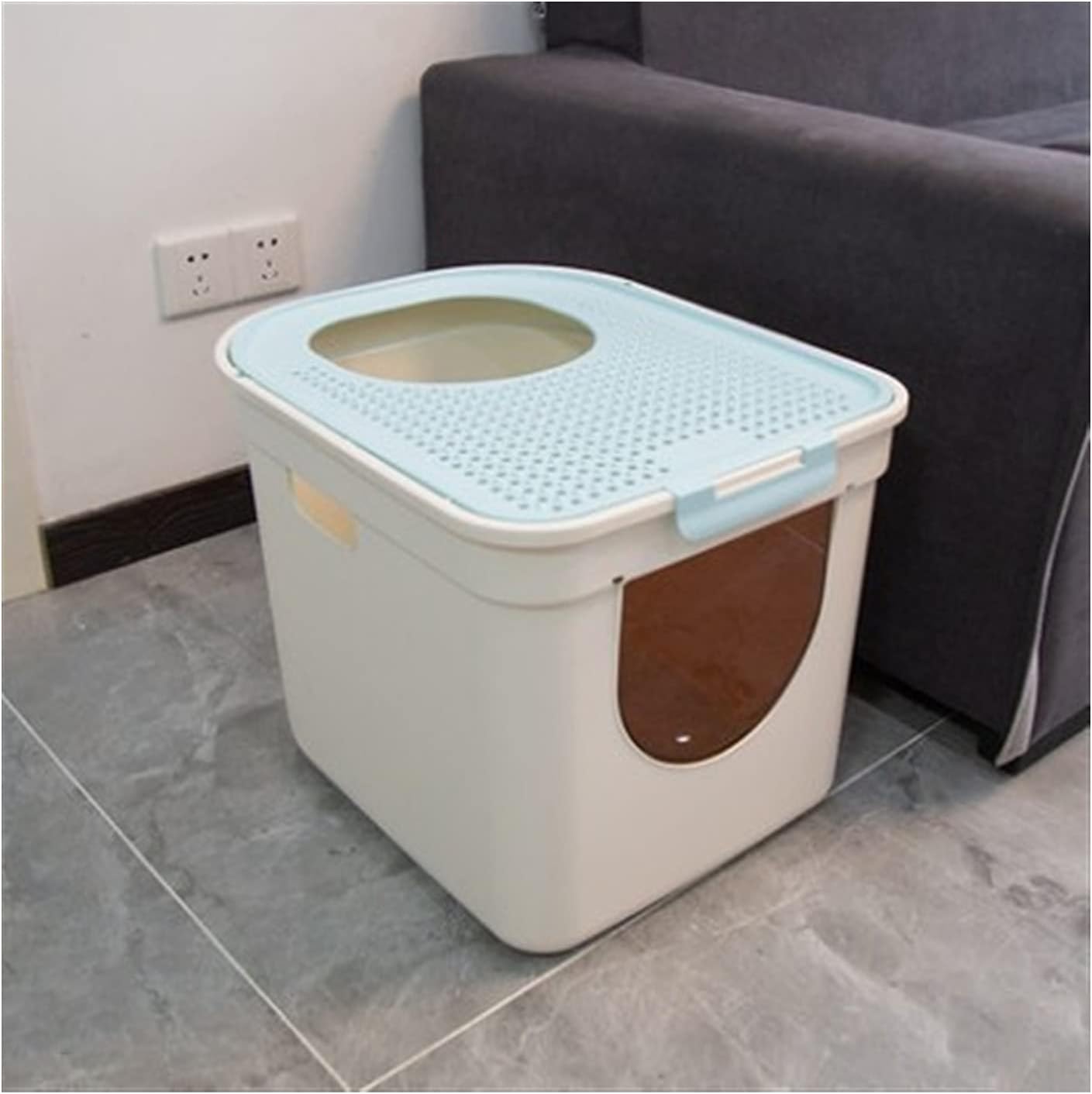 Pet Toilets Top Entry Removable Cat Litter Box Large Bump Falling Sand Pedal Enclosed Cat Potty Anti-Splashing Cat Toilet Easy to Clean Pet Litter Box(B)