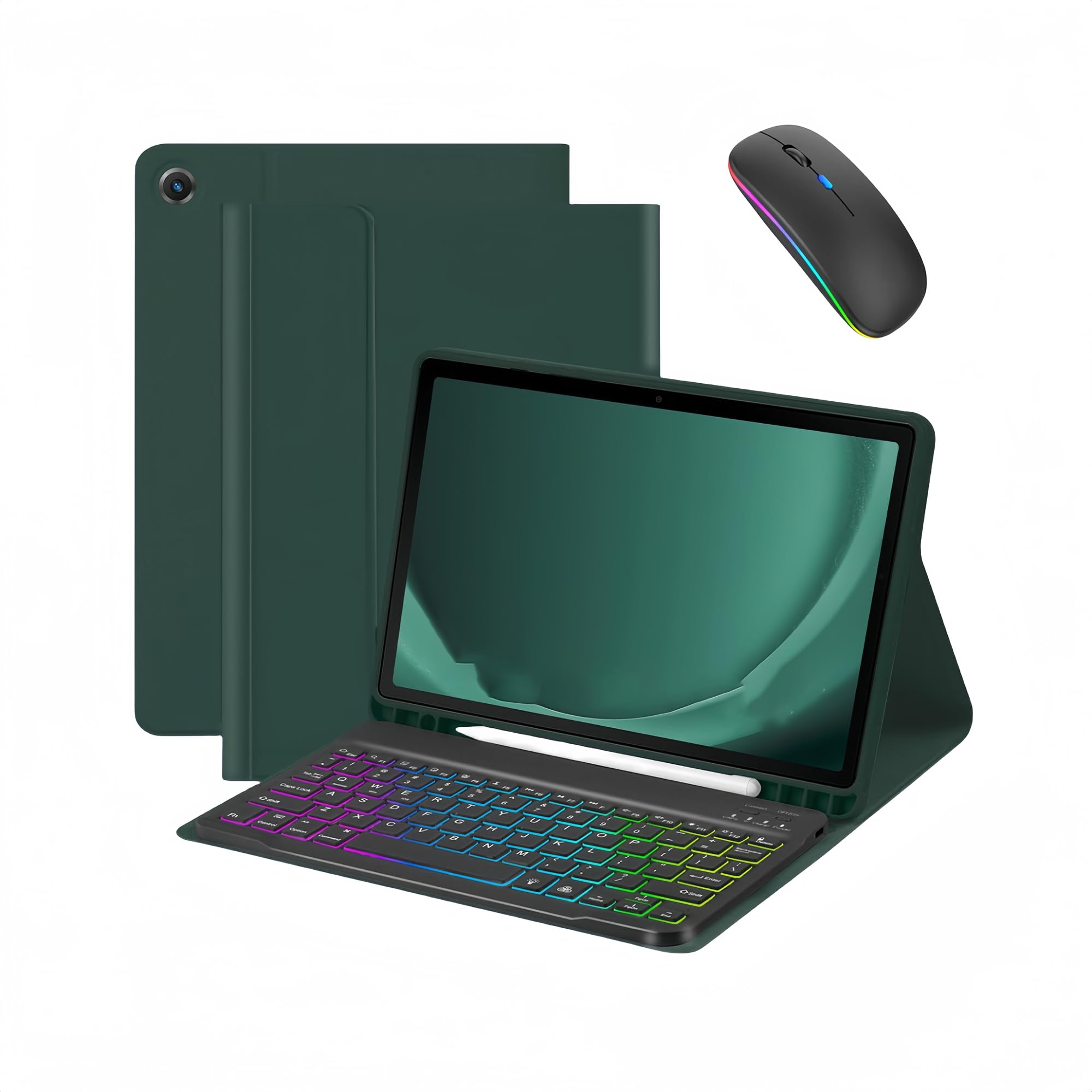Funda con Teclado con Bluetooth retroiluminado de 7 Colores, Mouse inalámbrico, Ranura para bolígrafo y Soporte Ajustable para Samsung Galaxy Tab A8 de 10,5 Pulgadas 2022 (SM-X200/X205/X207)
