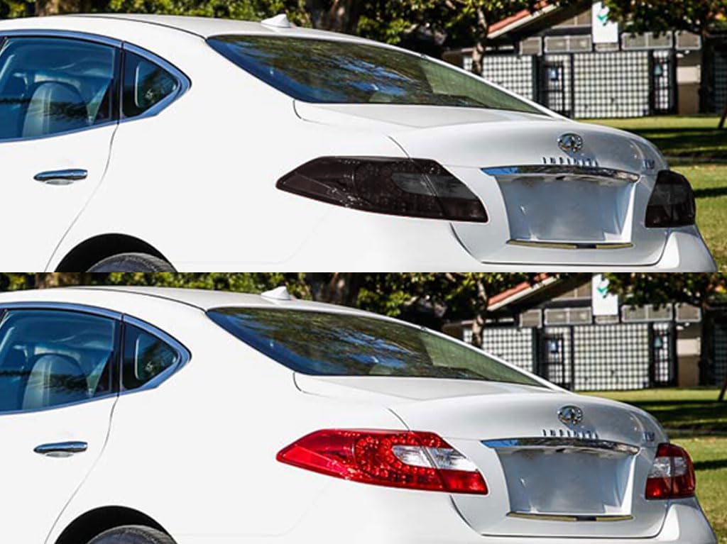 Rvinyl Tail Light Pre Cut Film Tint Cover Kit in Blackout Smoke Compatible with Infiniti M37 2011-2013 - Adhesive Backs