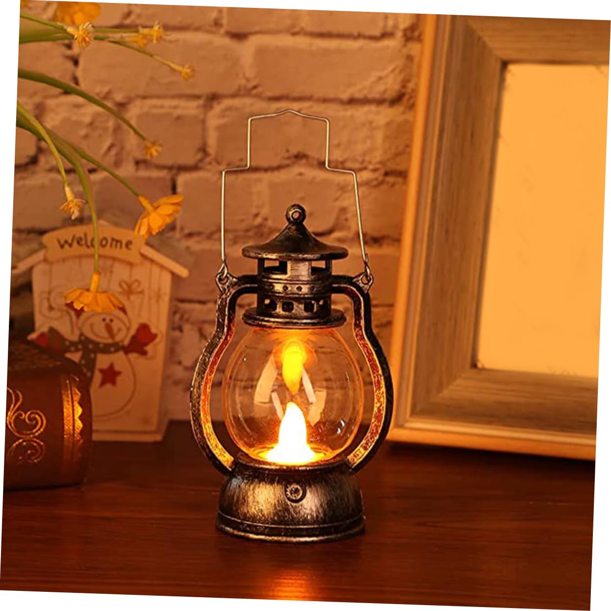 TEHAUX Antique Style Led Kerosene Lamp Lantern Handle Safe for Home for Decor Christmas Party