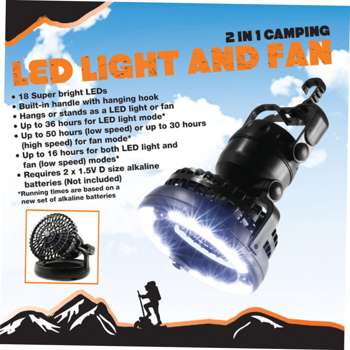 2pcs Led Camping Fan Lamp Hanging Hook Bright Led Light for Outdoor Activities Tent Ceiling Fan and Lantern for Hiking Fishing and Emergencies