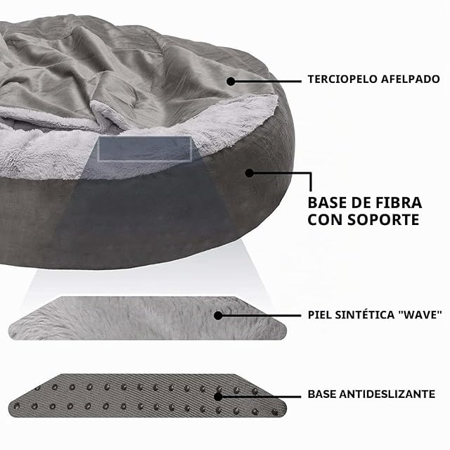 Foto 2 de 4 de TUITA Cama para Perros semicerrada, cálida de Felpa con Manta con Capucha, Nido para Gatos