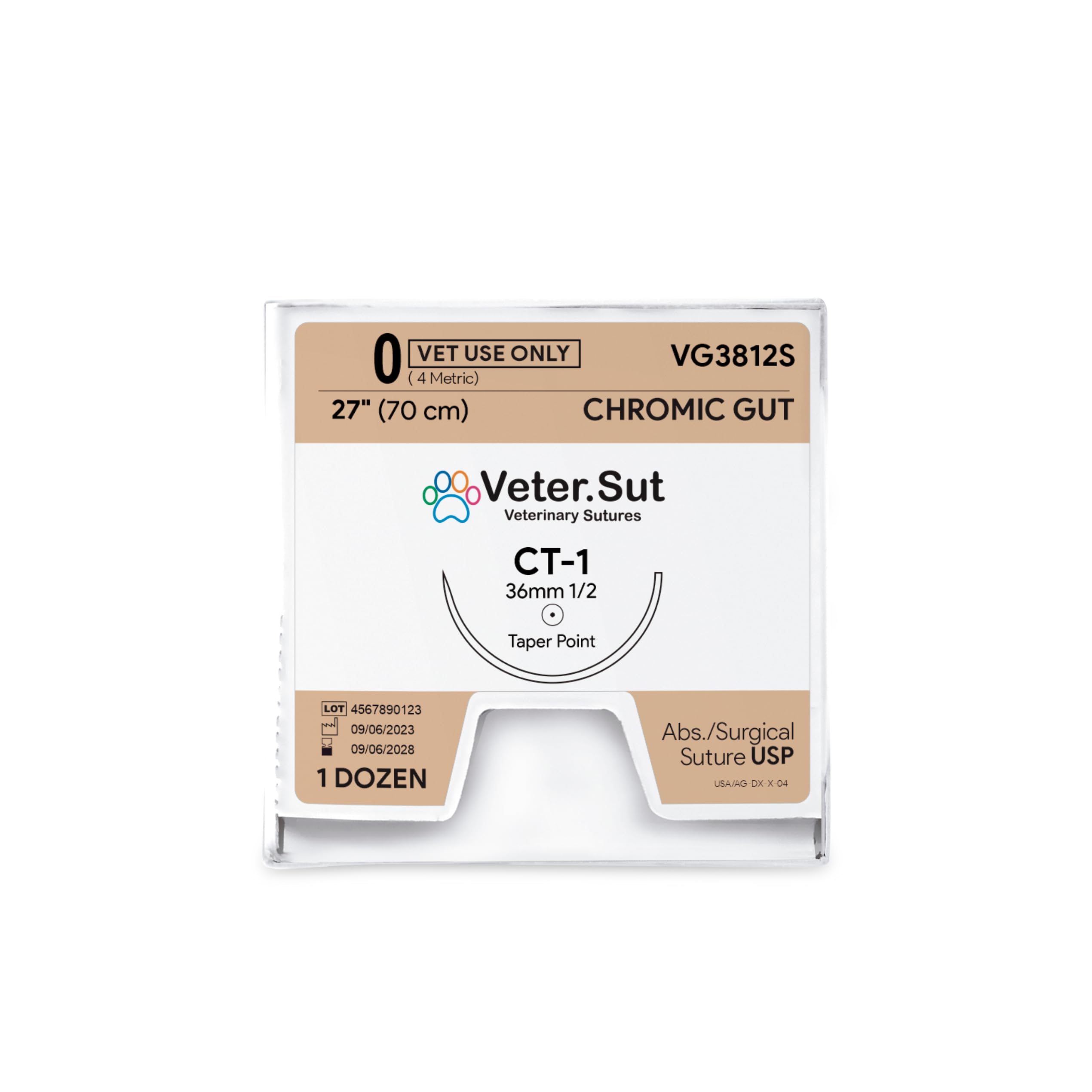 VeterSut CHROMIC Gut Absorbable Surgical Suture USP Size 0, (CT-1) 1/2 36mm Taper Point Needle, 28 Inches (70 cm), 12 Count, Veterinary Use — Amazon image 2