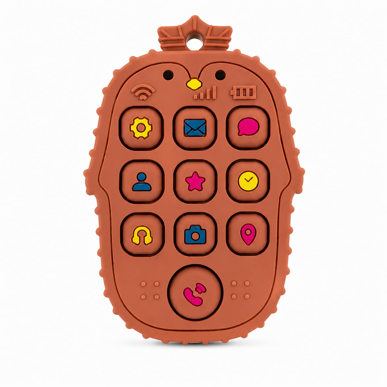 Silicon Mobile Teether: Soft Silicone Remote Toy Baby Toys for 6 to 12 Months | BPA-Free Teething Toys for Babies and Toddlers | Biting Skills, Color & Shape Recognition- (Light Brown)-image-9