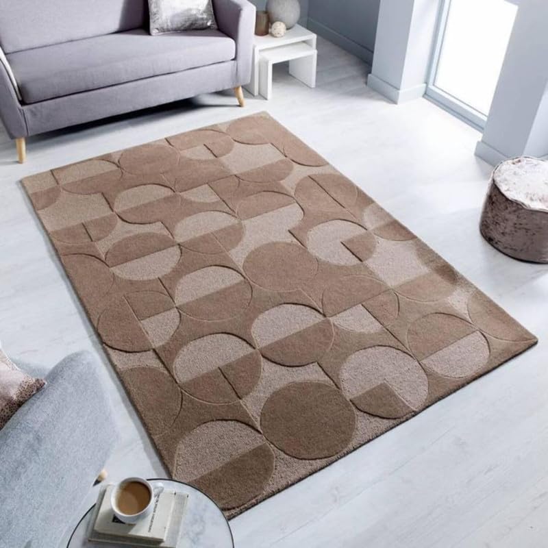 Image of Hand Tufted Modern Design Exported Collection High Low Pattern Wool Carpet for Living Room, Bedroom & Hall (Coffee, 6 x 9 Feet)