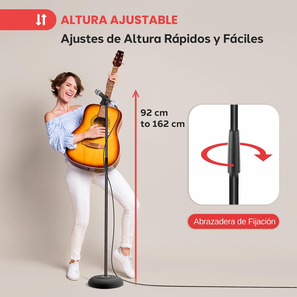 Pyle Soporte de Microfono, Altura Ajustable, Universal, Compacto, Liviano, Clip para Mic, Base de Goma