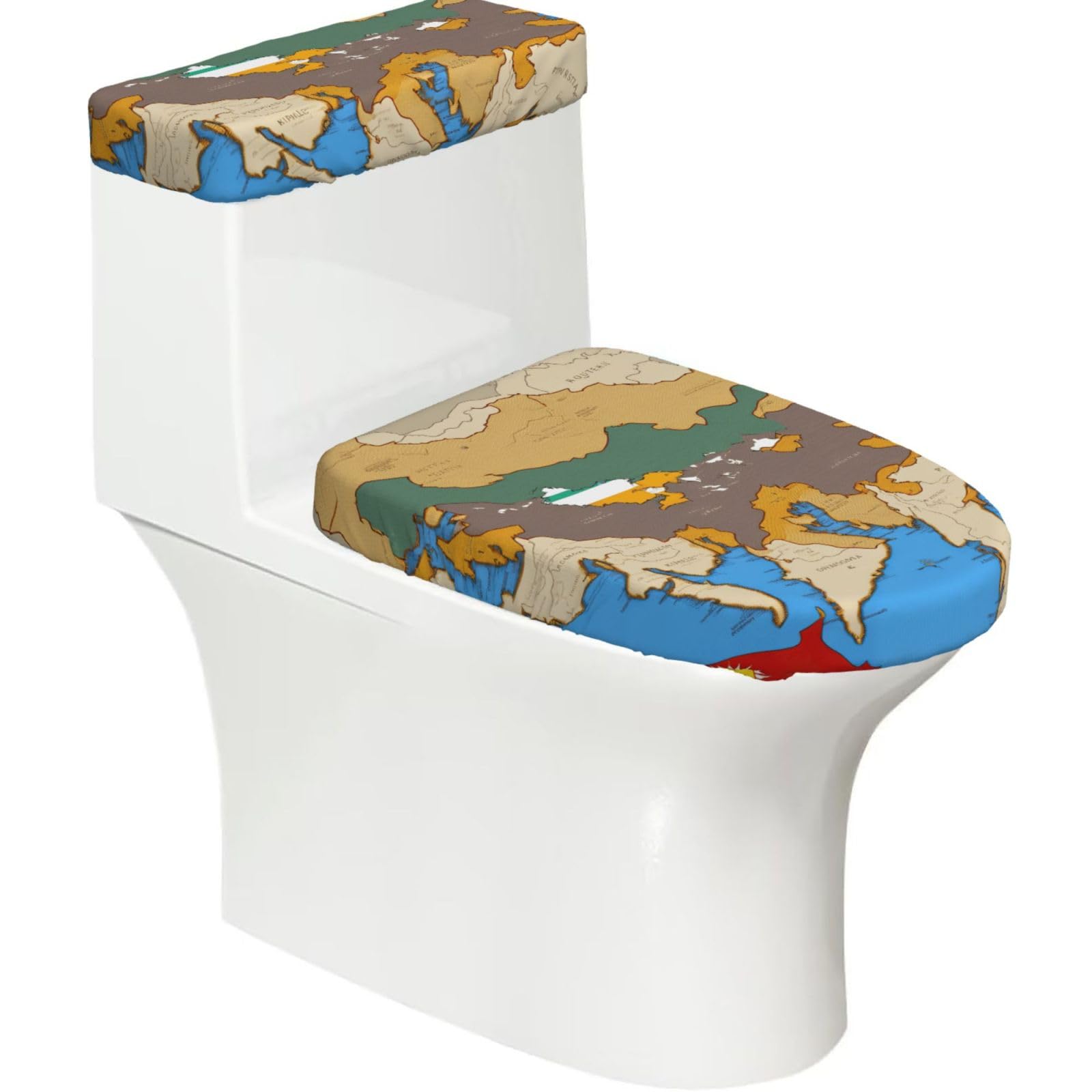 Kingdom Of Bhutan Flag Map02 Print Stretch Toilet Covers Set, Polyester Covers Replacement For Fits Most Size Lids Bathroom Decor