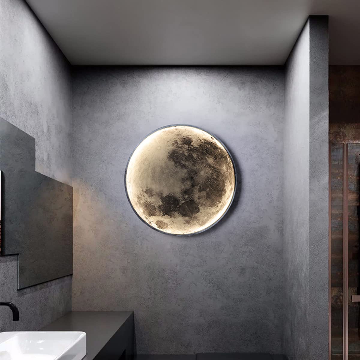 Lampada da Parete a LED Luna con Telecomando, Applique da Parete Interni Moderna Rotonda Lampada da Comodino Acrilico Illuminazione per Camera da Letto Soggiorno Scala Luce Notturna (24cm)