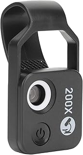 200X Phone Mini Pocket Microscope with LED Light Universal Clip, Portable Digital Microscope Camera Attachments for Smartphone, Microworld for Kids Adults (Black)