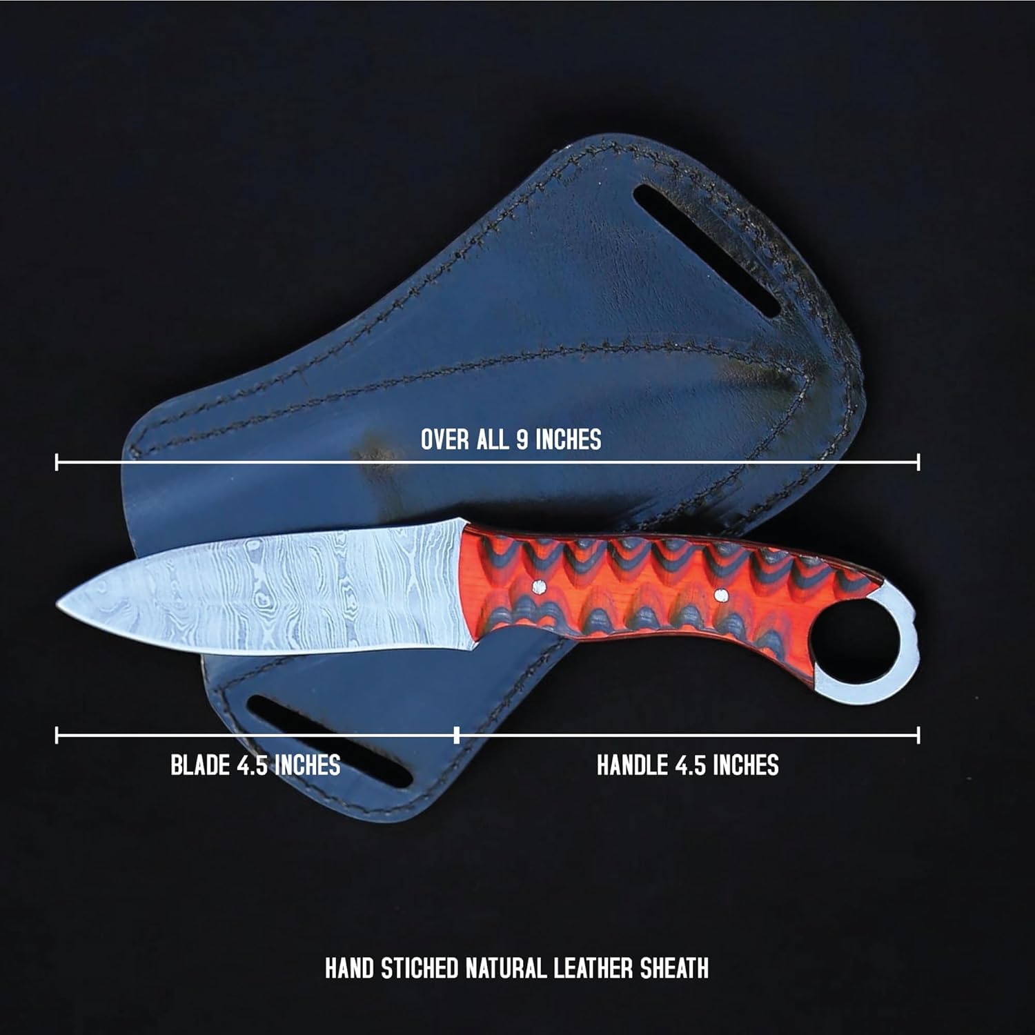 Handgeschmiedetes Jagdmesser mit Lederscheide – Bushcraft Messer mit feststehender Klinge & ergonomischem Rosenholzgriff – Outdoor Survival Scout Messer