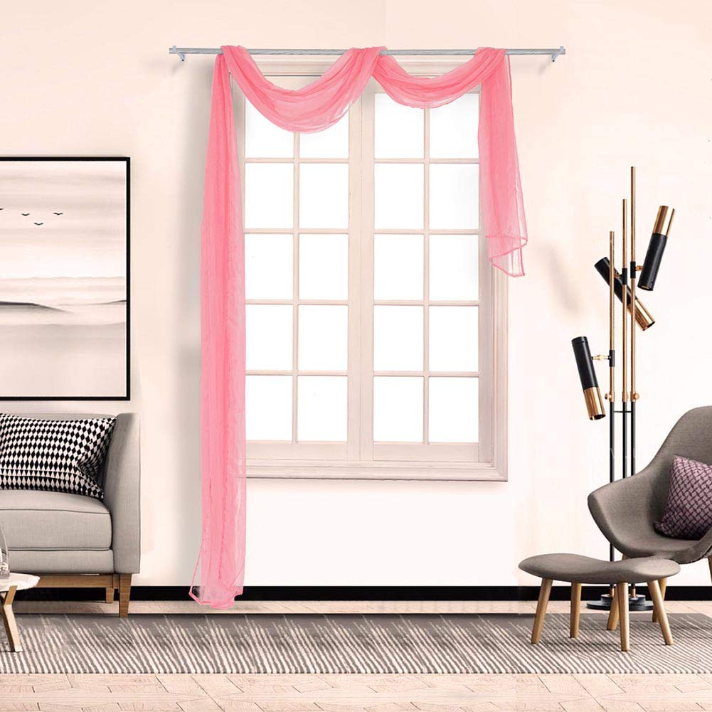 BOYOUTH Beautiful Elegant Solid Color Soft Transparents Voile Window Decor Scarf Valance Topper Curtain Topper Long Window Treatment Scarves for Home Decor,Wedding(53"x157"-Deep Pink) 1 Panel