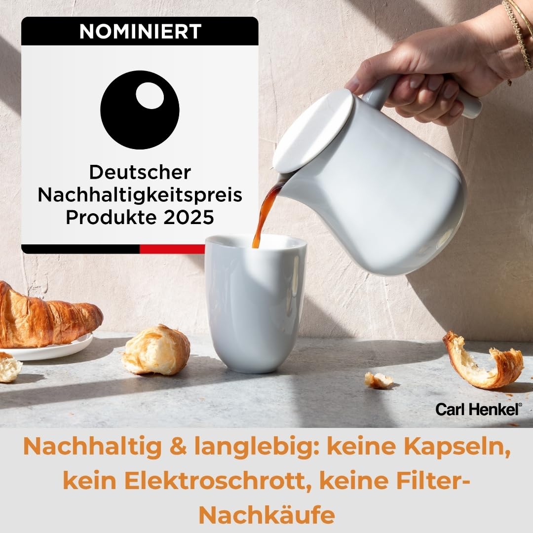 ARCA X-Tract Brew - Filtro permanente per caffè da 0,6 l con manico verde - Macchina da caffè per 2-3 tazze - Brocca caffè in vetro con filtro in acciaio inox