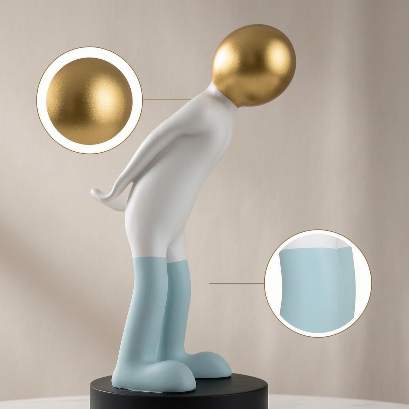 Baoblaze Statuetta Decorativa Moderna in Resina con Testa Metallizzata E Base Solida Superficie Levigata E Forma Minimal Adatta per Librerie Consolle Scrivania, D 19-10-31cm