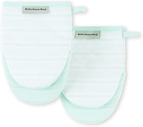 KitchenAid Albany - Juego de 2 manoplas para horno mini, agua mineral, 5.5 x 8 pulgadas