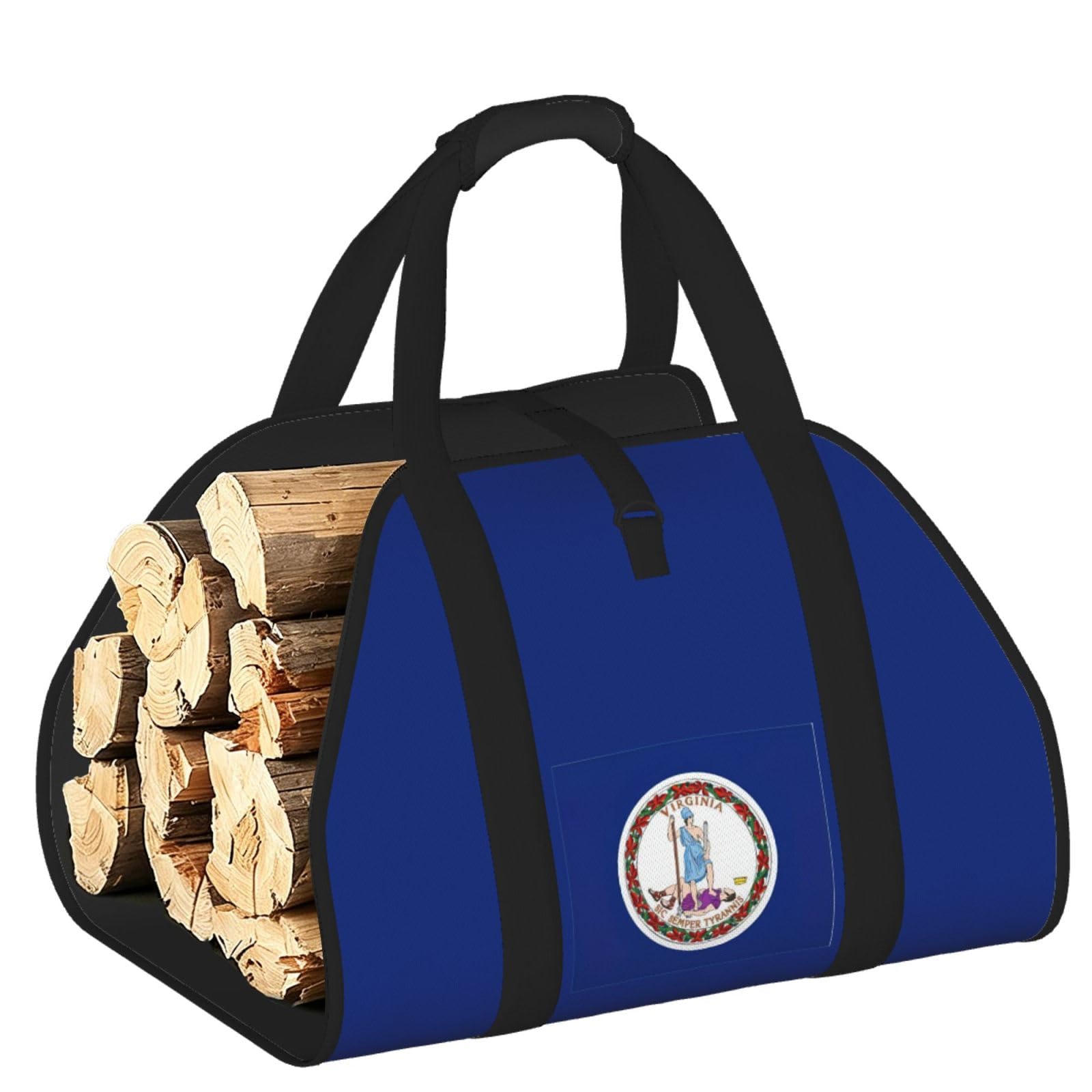 Ayyqwe Black Virginia State Flag Print Firewood Bag Wood Waterproof Versatile Camping Picnic Storage Daily Home
