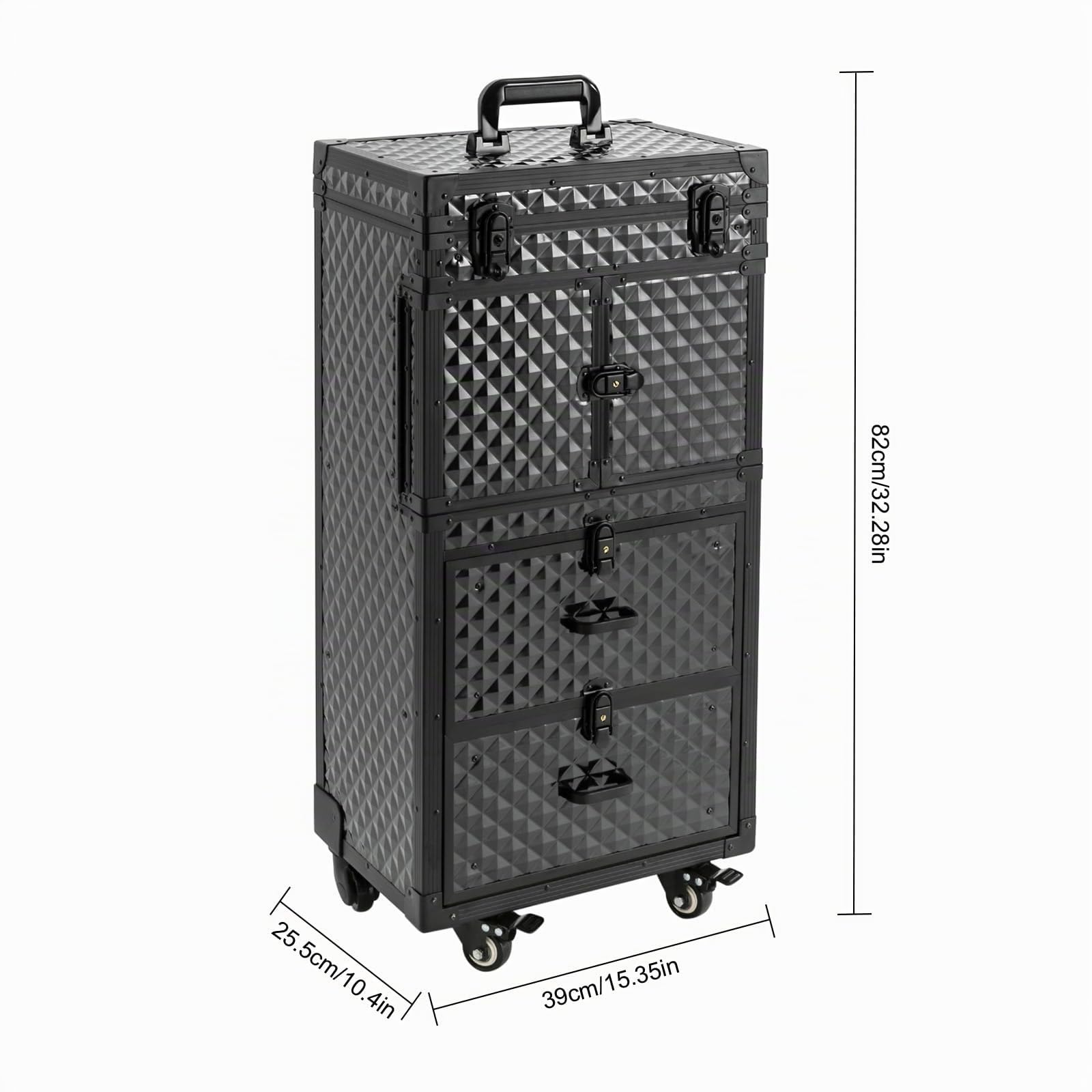 Mallette de maquillage professionnelle avec 4 roulettes - Valise à roulettes - En aluminium - Pour voyage, coiffure, maquilleur - Noir, Noir , Moderne