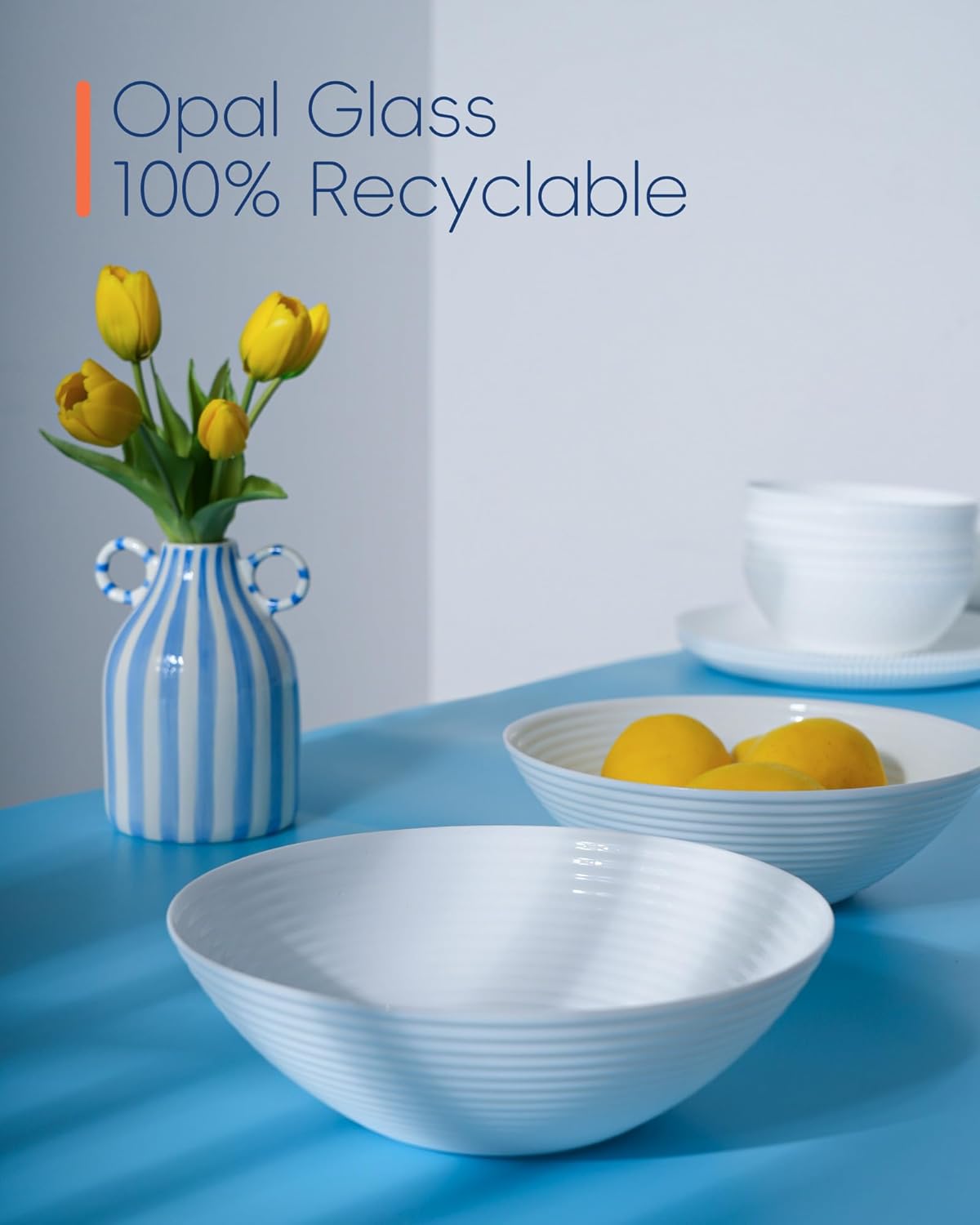 54 OZ White Ribbed Serving Bowl Set of 2, Opal Glass 9.5 inch Large Mixing Salad Bowls for Pasta, Fruit, Kitchen, Microwave & Dishwasher Safe Dish - Image 5