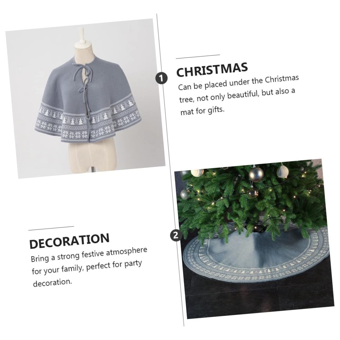Anneome 1pezzi Grembiule Per Albero Di Natale in Maglia Gonna Per Albero Di Natale Tappeto Decorativo Natalizio Elementi Festivi Doppia Funzione Come Gonna o Scialle
