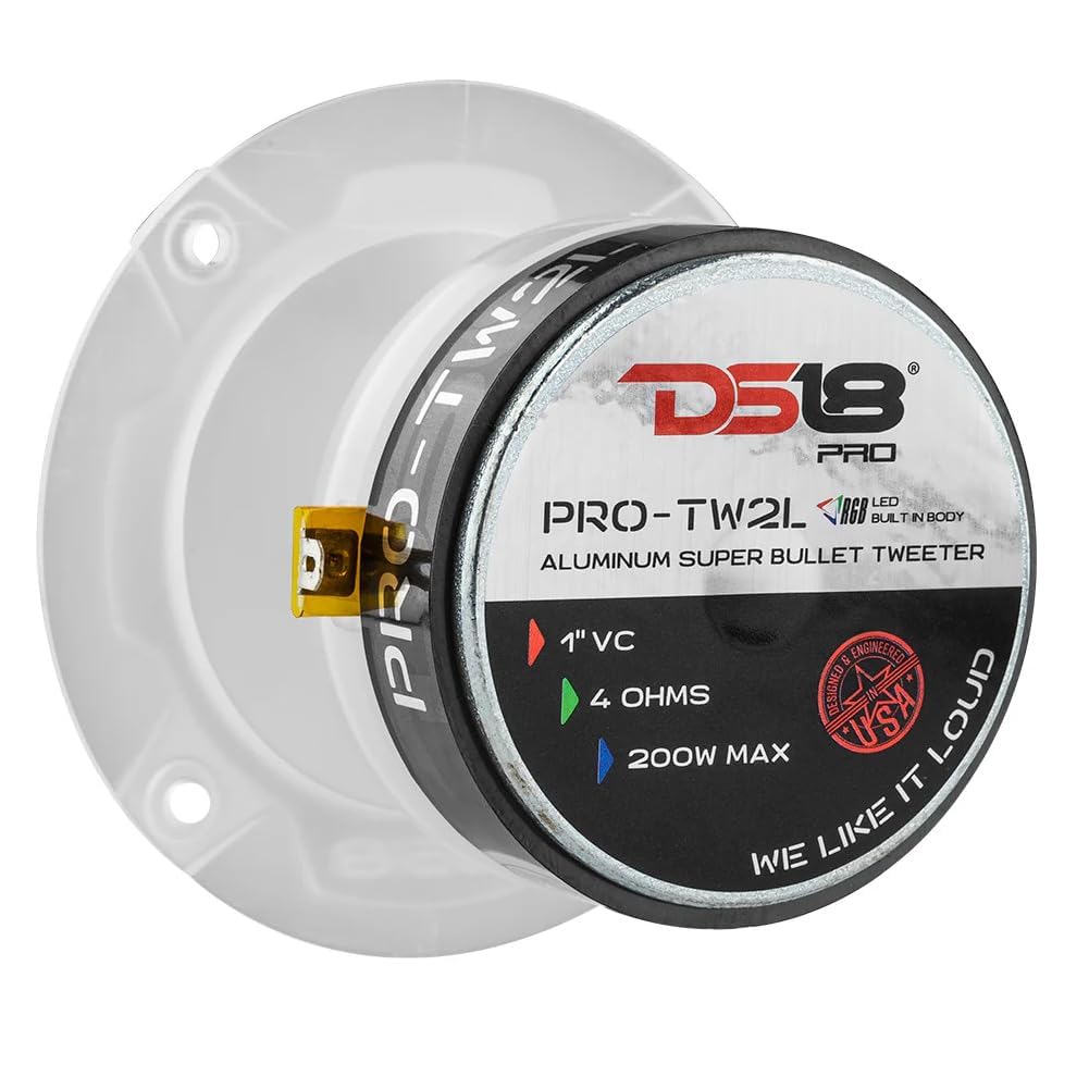 KIT-Set FÜR DS 18 PRO-TW2L 2 Super-Bullet-Hochtöner mit RGB-LEDs mit einem von 9,6 cm und 96 mm, 200 Watt rms und 400 Watt max, 4 Ohm, 103,5 dB, für Autos, paarweise + Kondensatoren als Geschenk