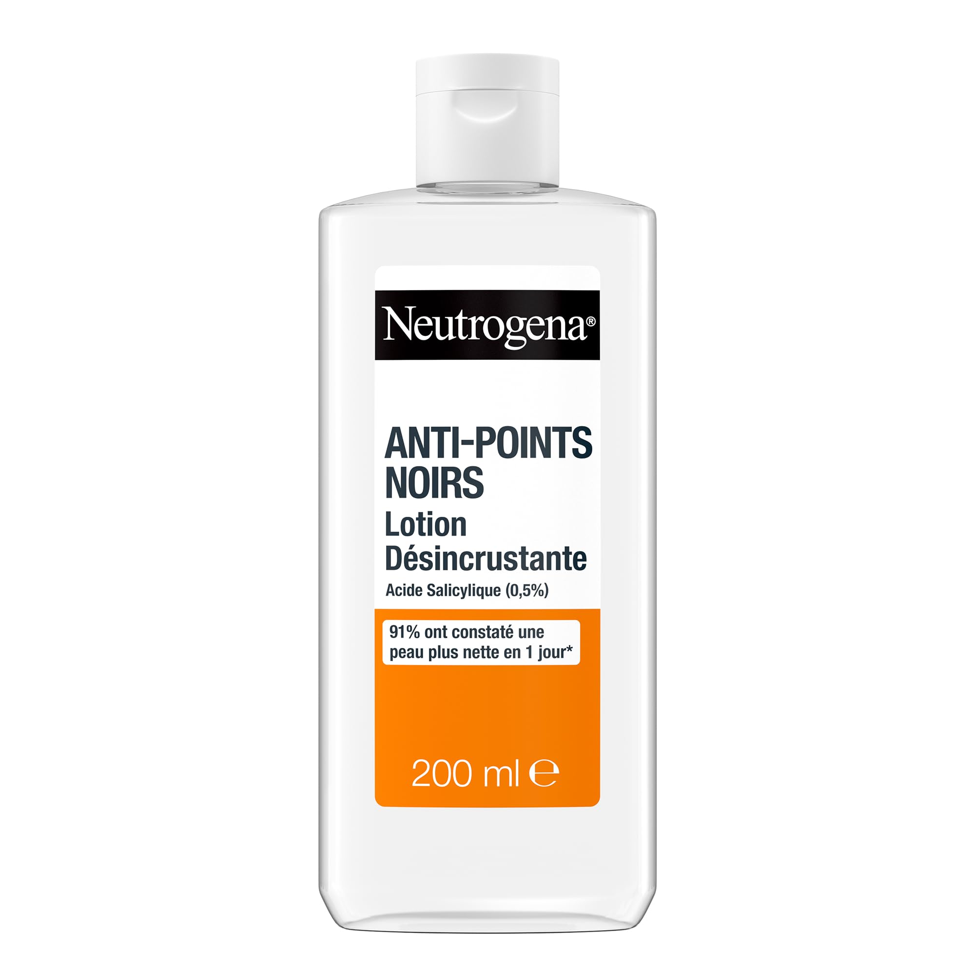 Neutrogena – Lotion Désincrustante Anti-​Points Noirs (flacon de 200 ml) – Lotion pour le visage à l'acide salicylique (0,​5%) – 91% ont constaté une peau plus nette en 1 jour*