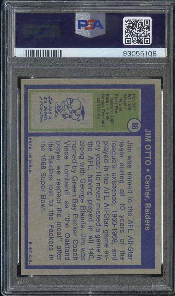 1972 TOPPS #86 JIM OTTO PSA 8 RAIDERS HOF