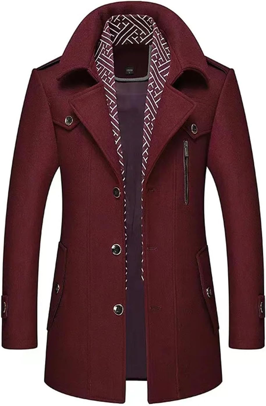 Men's Business Casual Wool Blend Coat in Burgundy
