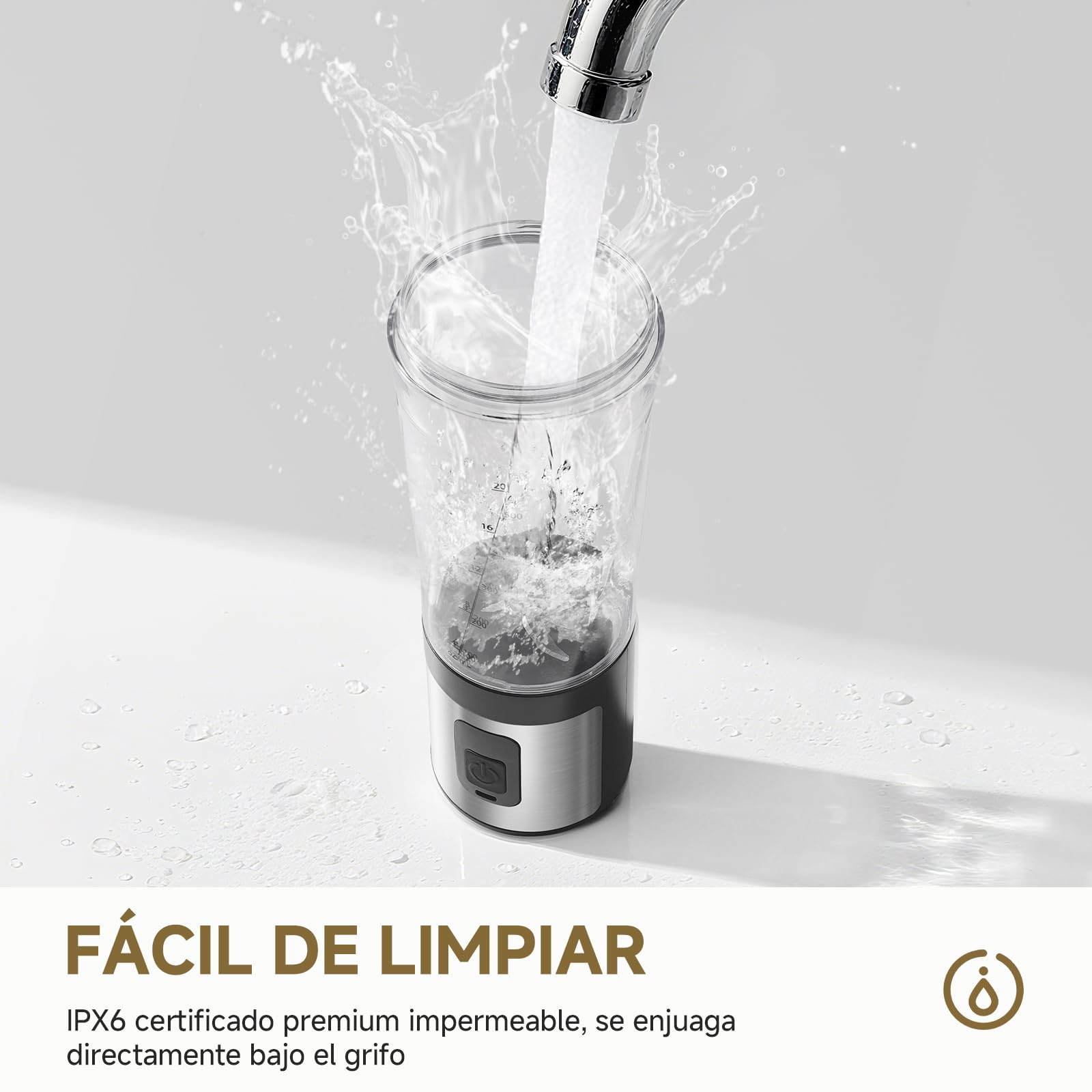 AMZCHEF Batidora portátil de 600 ml – Smoothie Maker con 6 cuchillas, motor de 120 W para llevar, carga rápida a través de USB-C, IPX6 resistente al agua, sin bisfenol A, mini batidora para batidos