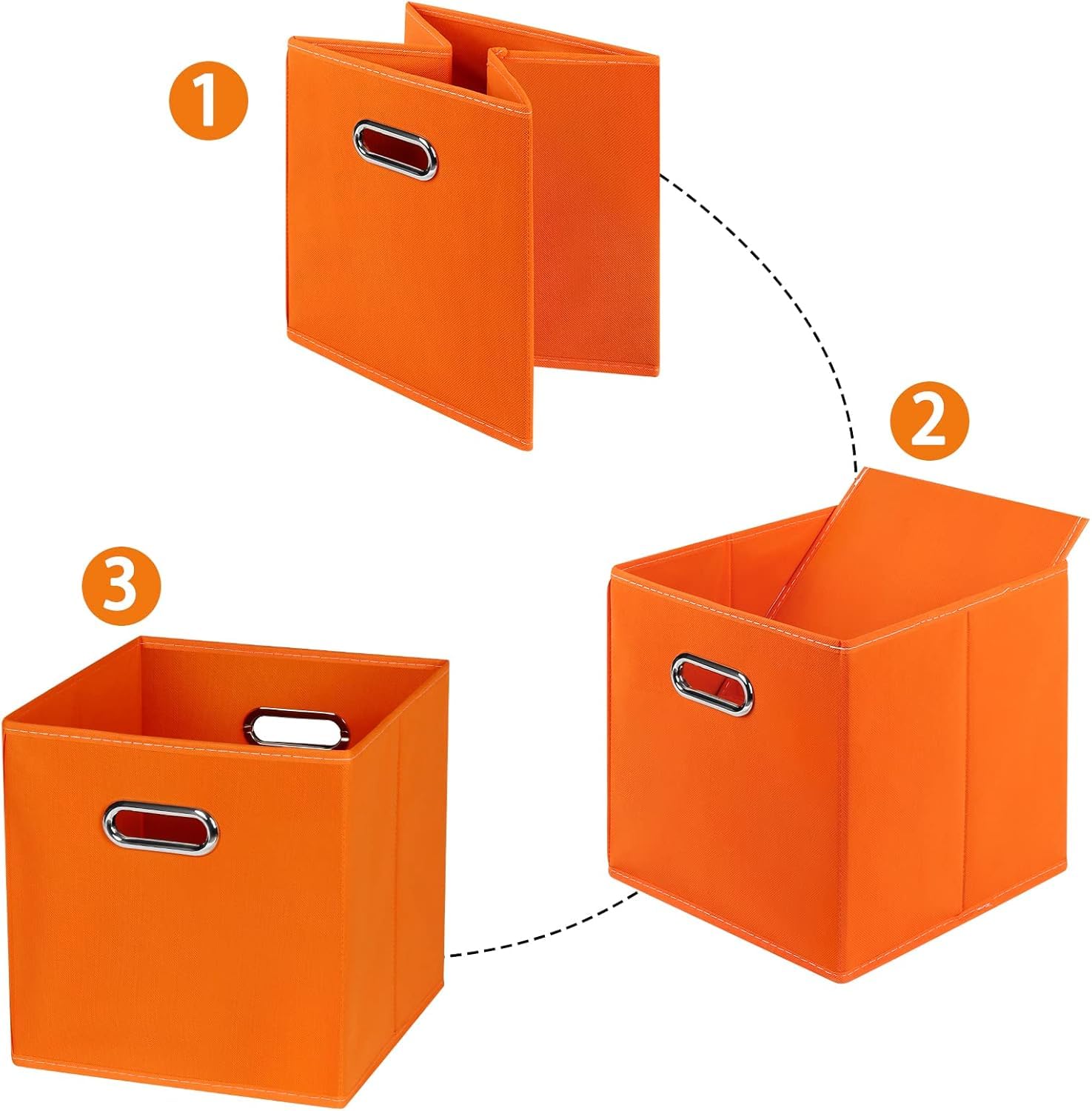 Faltbare Stoff-Aufbewahrungskörbe, Würfelboxen mit zwei Griffen für Regal und Schrank, Organizer, 28,9 x 28,9 x 28,9 cm, 6 Stück, Orange